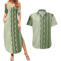 Vintage Sage Green Hawaiian Traditional Kapa Mix Flowers Lei Couples Matching Summer Maxi Dress and Hawaiian Shirt LT7 Sage Green - Polynesian Pride