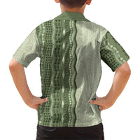Vintage Sage Green Hawaiian Traditional Kapa Mix Flowers Lei Family Matching Short Sleeve Bodycon Dress and Hawaiian Shirt