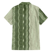 Vintage Sage Green Hawaiian Traditional Kapa Mix Flowers Lei Family Matching Short Sleeve Bodycon Dress and Hawaiian Shirt