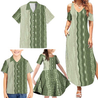 Vintage Sage Green Hawaiian Traditional Kapa Mix Flowers Lei Family Matching Summer Maxi Dress and Hawaiian Shirt LT7 - Polynesian Pride