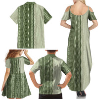 Vintage Sage Green Hawaiian Traditional Kapa Mix Flowers Lei Family Matching Summer Maxi Dress and Hawaiian Shirt LT7 - Polynesian Pride