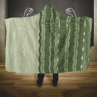 Vintage Sage Green Hawaiian Traditional Kapa Mix Flowers Lei Hooded Blanket