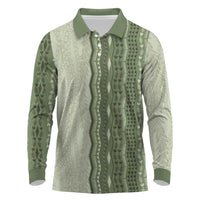 Vintage Sage Green Hawaiian Traditional Kapa Mix Flowers Lei Long Sleeve Polo Shirt