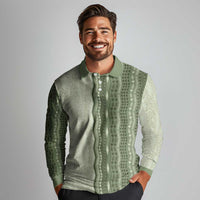 Vintage Sage Green Hawaiian Traditional Kapa Mix Flowers Lei Long Sleeve Polo Shirt