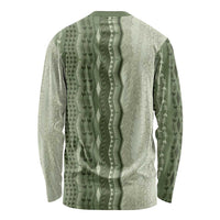 Vintage Sage Green Hawaiian Traditional Kapa Mix Flowers Lei Long Sleeve Shirt