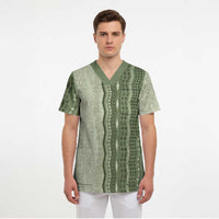 Vintage Sage Green Hawaiian Traditional Kapa Mix Flowers Lei Scrub Top