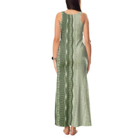Vintage Sage Green Hawaiian Traditional Kapa Mix Flowers Lei Tank Maxi Dress