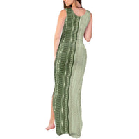 Vintage Sage Green Hawaiian Traditional Kapa Mix Flowers Lei Tank Maxi Dress
