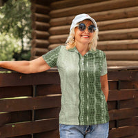 Vintage Sage Green Hawaiian Traditional Kapa Mix Flowers Lei Women Polo Shirt
