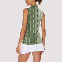 Vintage Sage Green Hawaiian Traditional Kapa Mix Flowers Lei Women Sleeveless Polo Shirt LT7 - Polynesian Pride