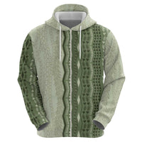 Vintage Sage Green Hawaiian Traditional Kapa Mix Flowers Lei Zip Hoodie
