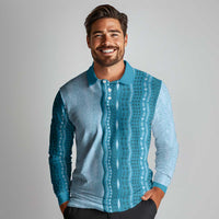 Vintage Cobalt Blue Hawaiian Traditional Kapa Mix Flowers Lei Long Sleeve Polo Shirt