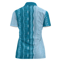 Vintage Cobalt Blue Hawaiian Traditional Kapa Mix Flowers Lei Women Polo Shirt