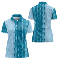 Vintage Cobalt Blue Hawaiian Traditional Kapa Mix Flowers Lei Women Polo Shirt