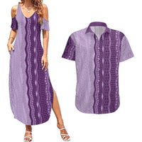 Vintage Violet Hawaiian Traditional Kapa Mix Flowers Lei Couples Matching Summer Maxi Dress and Hawaiian Shirt LT7 Violet - Polynesian Pride