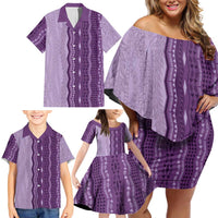 Vintage Violet Hawaiian Traditional Kapa Mix Flowers Lei Family Matching Off Shoulder Short Dress and Hawaiian Shirt LT7 - Polynesian Pride
