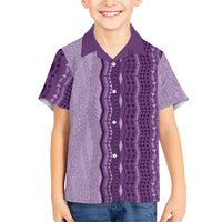Vintage Violet Hawaiian Traditional Kapa Mix Flowers Lei Family Matching Short Sleeve Bodycon Dress and Hawaiian Shirt LT7 Son's Shirt Violet - Polynesian Pride