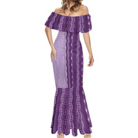 Vintage Violet Hawaiian Traditional Kapa Mix Flowers Lei Mermaid Dress