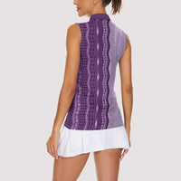 Vintage Violet Hawaiian Traditional Kapa Mix Flowers Lei Women Sleeveless Polo Shirt