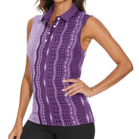 Vintage Violet Hawaiian Traditional Kapa Mix Flowers Lei Women Sleeveless Polo Shirt