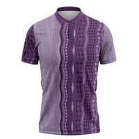 Vintage Violet Hawaiian Traditional Kapa Mix Flowers Lei Zipper Polo Shirt