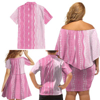 Vintage Pink Hawaiian Traditional Kapa Mix Flowers Lei Family Matching Off Shoulder Short Dress and Hawaiian Shirt LT7 - Polynesian Pride