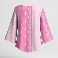 Vintage Pink Hawaiian Traditional Kapa Mix Flowers Lei Kimono Sleeve Blouse