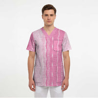 Vintage Pink Hawaiian Traditional Kapa Mix Flowers Lei Scrub Top