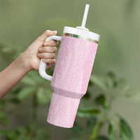 Vintage Pink Hawaiian Traditional Kapa Mix Flowers Lei Tumbler With Handle