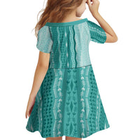 Vintage Teal Hawaiian Traditional Kapa Mix Flowers Lei Family Matching Mermaid Dress and Hawaiian Shirt LT7 - Polynesian Pride