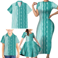 Vintage Teal Hawaiian Traditional Kapa Mix Flowers Lei Family Matching Short Sleeve Bodycon Dress and Hawaiian Shirt LT7 - Polynesian Pride