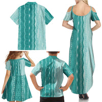 Vintage Teal Hawaiian Traditional Kapa Mix Flowers Lei Family Matching Summer Maxi Dress and Hawaiian Shirt LT7 - Polynesian Pride