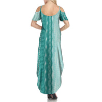 Vintage Teal Hawaiian Traditional Kapa Mix Flowers Lei Family Matching Summer Maxi Dress and Hawaiian Shirt LT7 - Polynesian Pride
