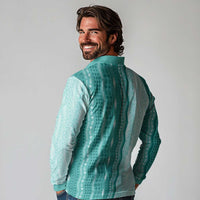 Vintage Teal Hawaiian Traditional Kapa Mix Flowers Lei Long Sleeve Polo Shirt