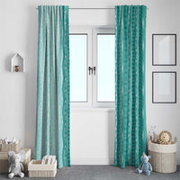 Vintage Teal Hawaiian Traditional Kapa Mix Flowers Lei Window Curtain