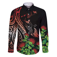 Aloha Hawaii Manta Rays Family Matching Off The Shoulder Long Sleeve Dress and Hawaiian Shirt Red Ohia Lehua LT7 Dad's Shirt - Long Sleeve Red - Polynesian Pride