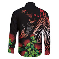 Aloha Hawaii Manta Rays Family Matching Off The Shoulder Long Sleeve Dress and Hawaiian Shirt Red Ohia Lehua LT7 - Polynesian Pride