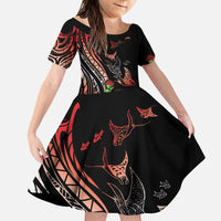 Aloha Hawaii Manta Rays Family Matching Puletasi and Hawaiian Shirt Red Ohia Lehua