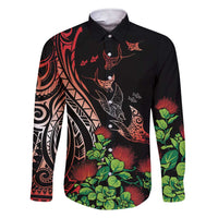Aloha Hawaii Manta Rays Family Matching Short Sleeve Bodycon Dress and Hawaiian Shirt Red Ohia Lehua LT7 Dad's Shirt - Long Sleeve Red - Polynesian Pride