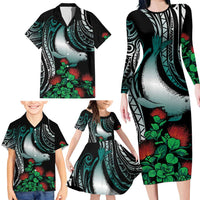 Aloha Hawaii Monk Seal Family Matching Long Sleeve Bodycon Dress and Hawaiian Shirt Mix Ohia Lehua LT7 - Polynesian Pride
