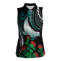 Aloha Hawaii Monk Seal Women Sleeveless Polo Shirt Mix Ohia Lehua