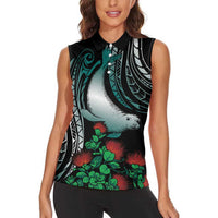 Aloha Hawaii Monk Seal Women Sleeveless Polo Shirt Mix Ohia Lehua