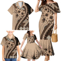 Bula Fiji Family Matching Mermaid Dress and Hawaiian Shirt Mocha Brown Kaivity Masi Tapa LT7 - Polynesian Pride