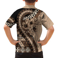 Bula Fiji Family Matching Off The Shoulder Long Sleeve Dress and Hawaiian Shirt Mocha Brown Kaivity Masi Tapa LT7 - Polynesian Pride