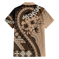Bula Fiji Family Matching Off The Shoulder Long Sleeve Dress and Hawaiian Shirt Mocha Brown Kaivity Masi Tapa LT7 - Polynesian Pride