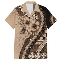 Bula Fiji Family Matching Short Sleeve Bodycon Dress and Hawaiian Shirt Mocha Brown Kaivity Masi Tapa LT7 Dad's Shirt - Short Sleeve Brown - Polynesian Pride