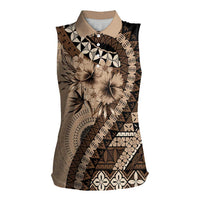 Bula Fiji Women Sleeveless Polo Shirt Mocha Brown Kaivity Masi Tapa