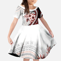 Bula Fiji Family Matching Off The Shoulder Long Sleeve Dress and Hawaiian Shirt White Kaivity Masi Tapa LT7 Daughter's Dress White - Polynesian Pride