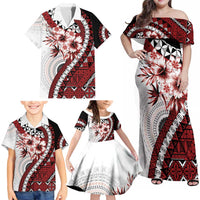 Bula Fiji Family Matching Off Shoulder Maxi Dress and Hawaiian Shirt White Kaivity Masi Tapa LT7 - Polynesian Pride