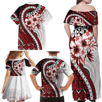 Bula Fiji Family Matching Off Shoulder Maxi Dress and Hawaiian Shirt White Kaivity Masi Tapa LT7 - Polynesian Pride